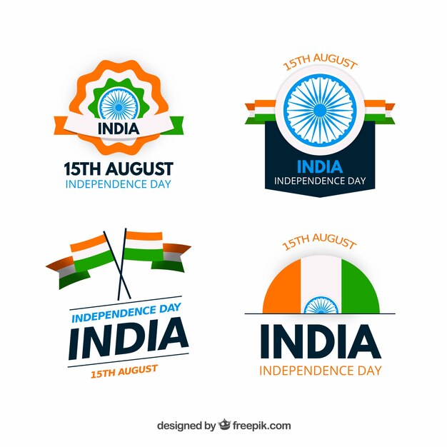 День независимости коллекции значков Индии с плоским дизайном