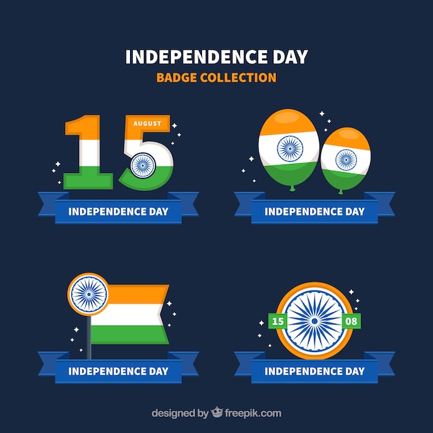 Independence day of india badge collection with flat design