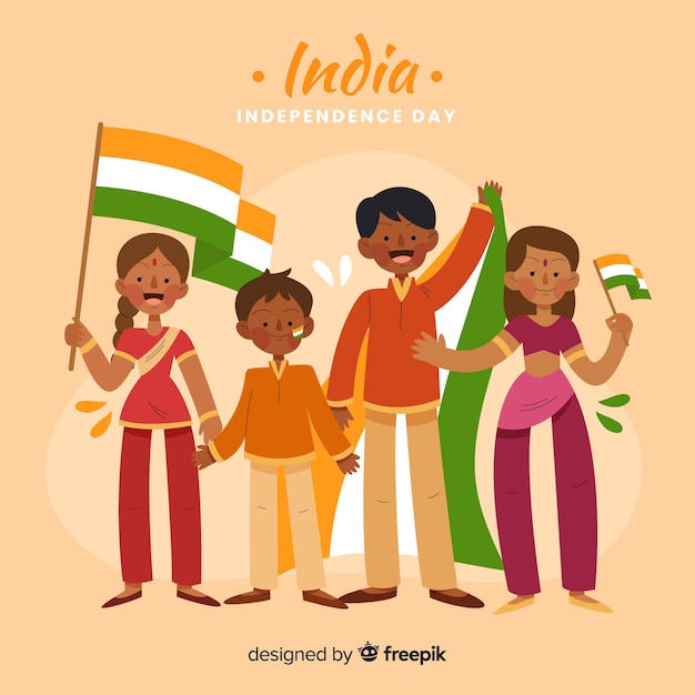 Free vector independence day of india hand drawn people