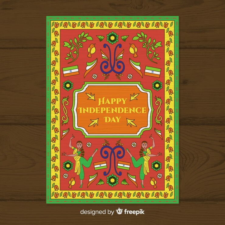 मुफ़्त वेक्टर independence day poster template in indian art style