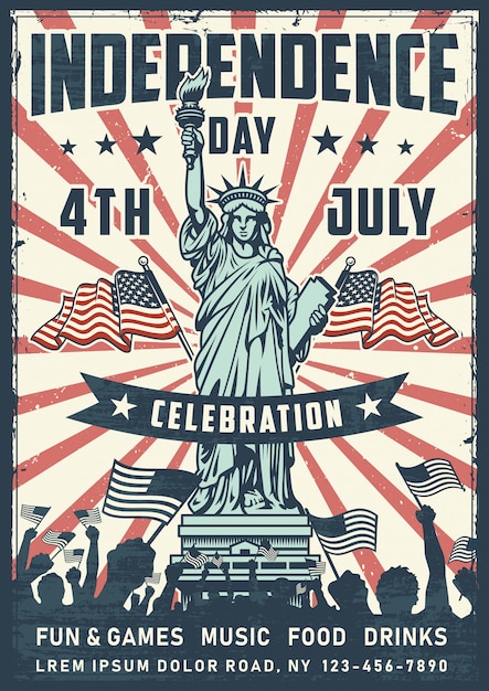 Independence day poster with statue – Free Vector Download