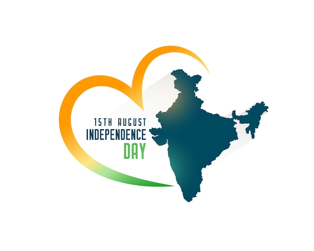 Трехцветное сердце дня независимости на фоне карты индии