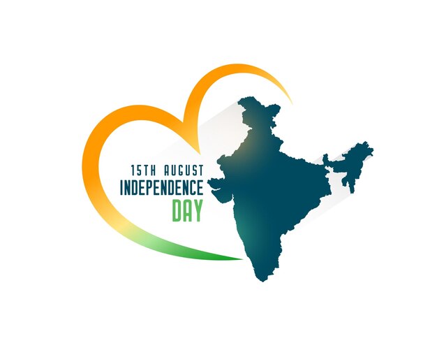 Independence day tricolor heart with india map background