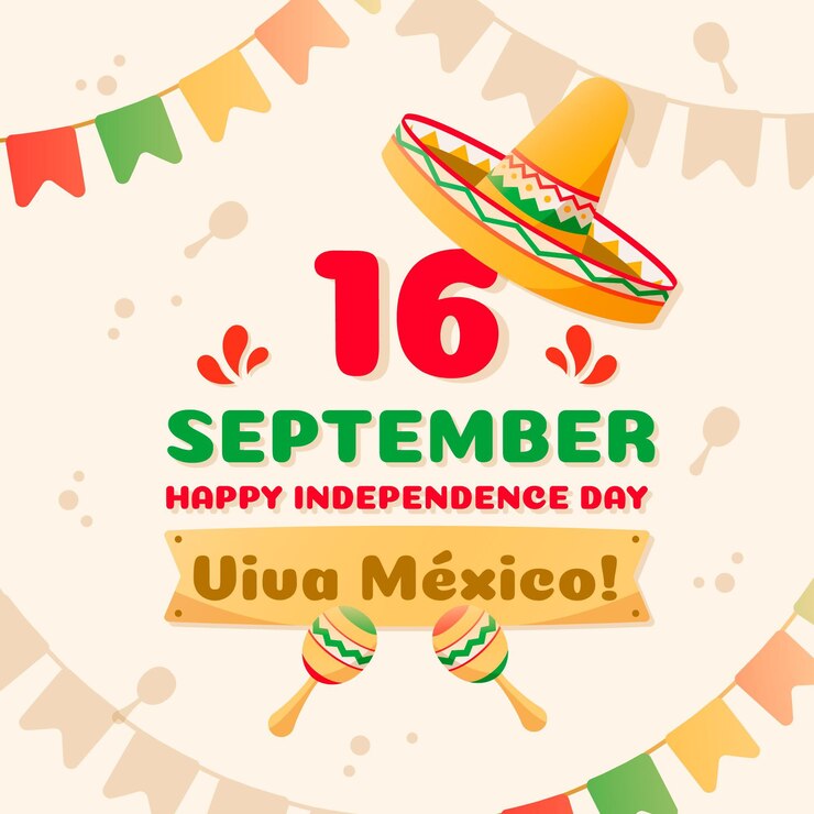 Free Vector independencia de méxico with hat and garlands