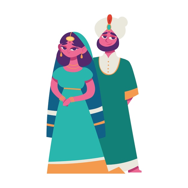 Free Vector india couple in traditional clothes icon isolated