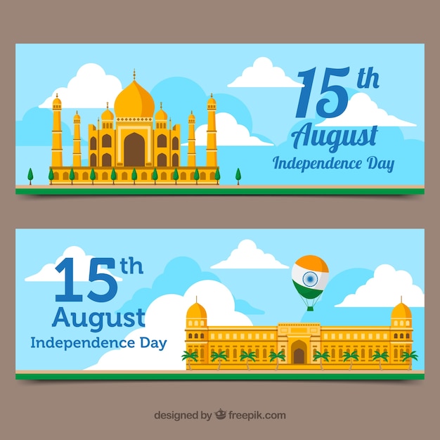 Free vector india independence celebration banners in flat design