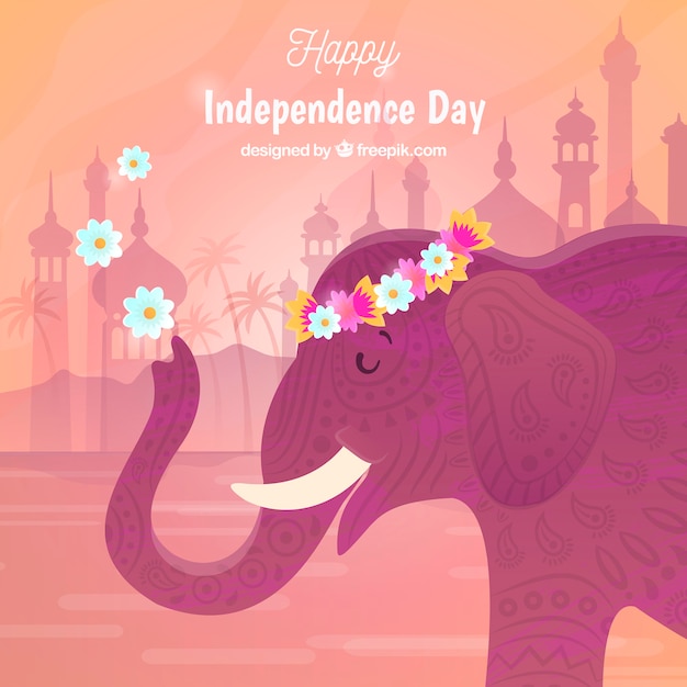 Free vector india independence day background with elephant