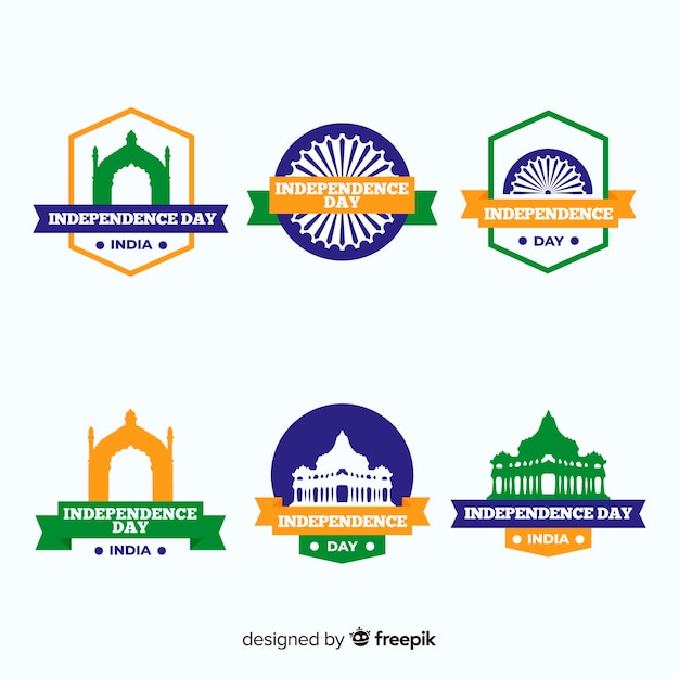 Vettore gratuito collezione di badge dell'indipendenza dell'india