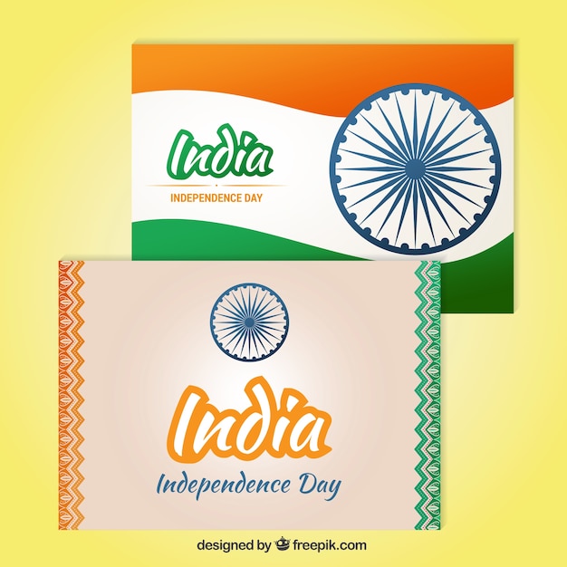 Free vector india independence day cards in abstract style