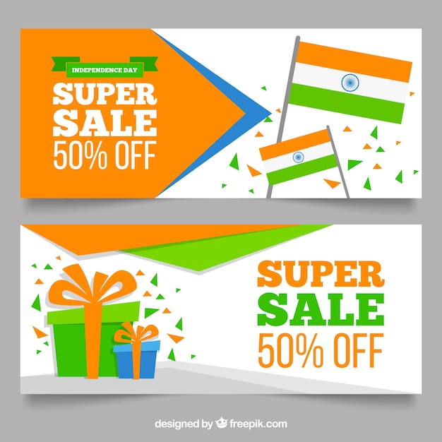 День независимости Индии продажи баннеров с плоским дизайном