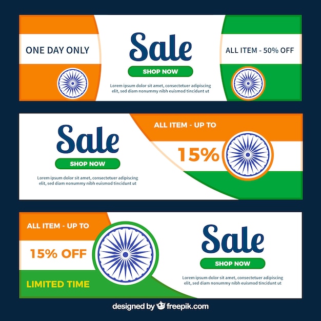 День независимости Индии продажи баннеров с плоским дизайном