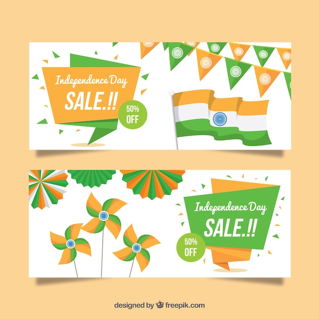 India independence day sale banners with flat design