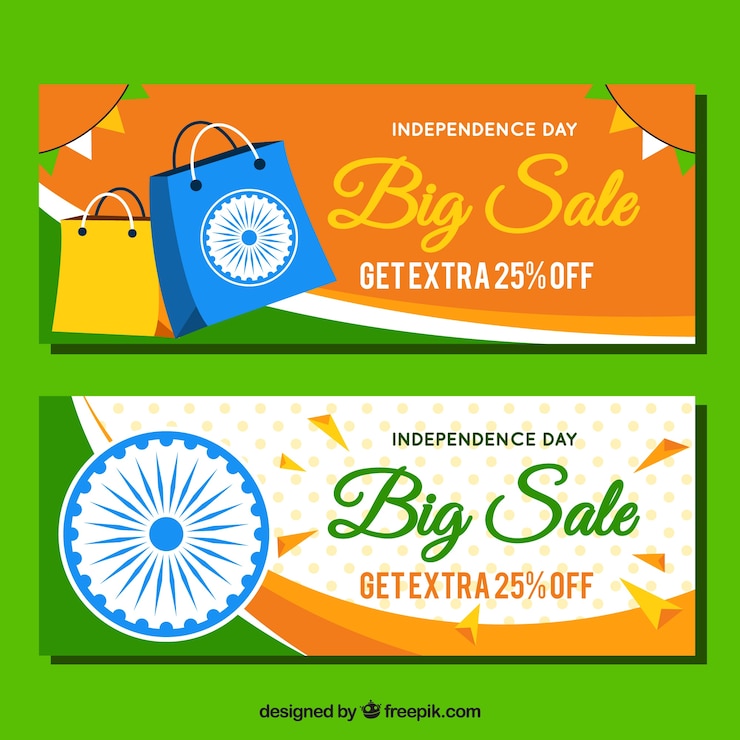 मुफ़्त वेक्टर india independence day sale banners