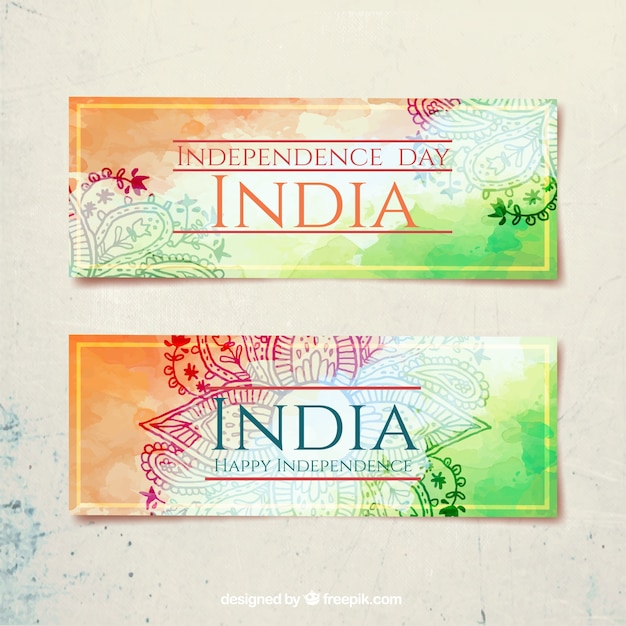 Free Vector india independence day, watercolor banners