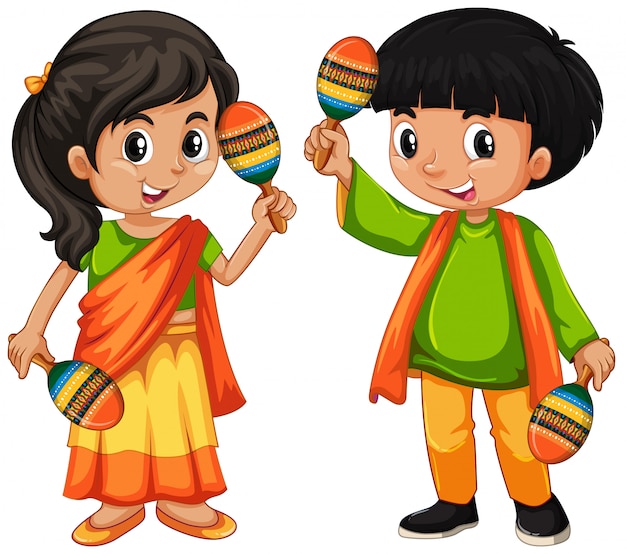 Free vector india kid holding maracas on white background