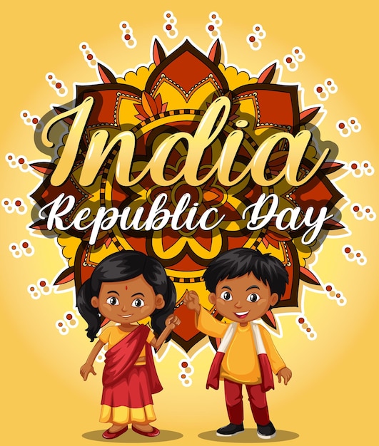 Free vector india republic day banner with kid characters