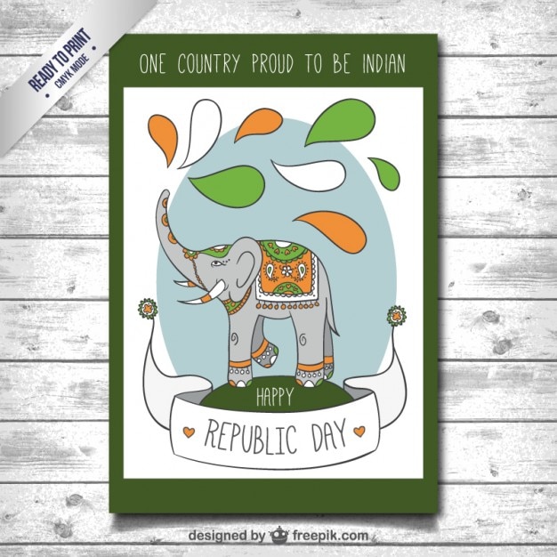 Vettore gratuito india repubblica day card con elephant