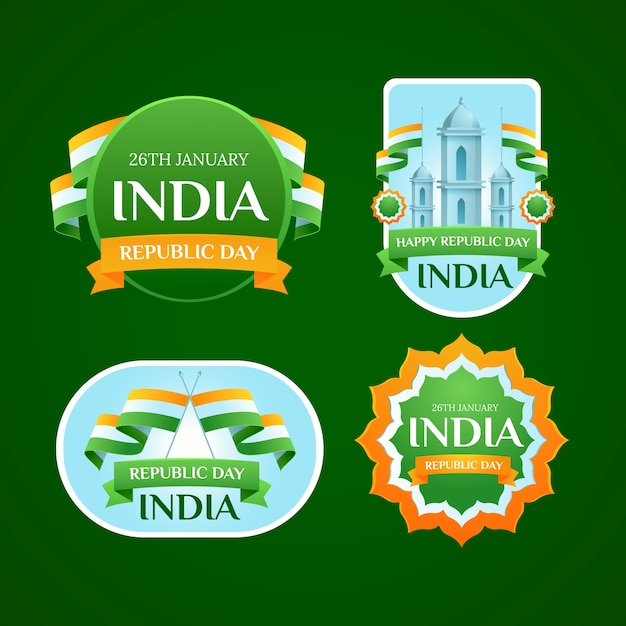 Free vector india republic day celebration badges collection