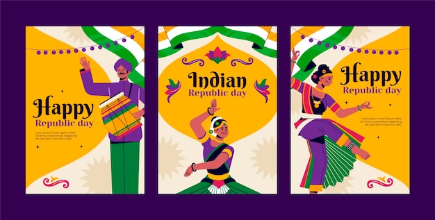 Бесплатное векторное изображение Коллекция поздравительных открыток на день республики индия