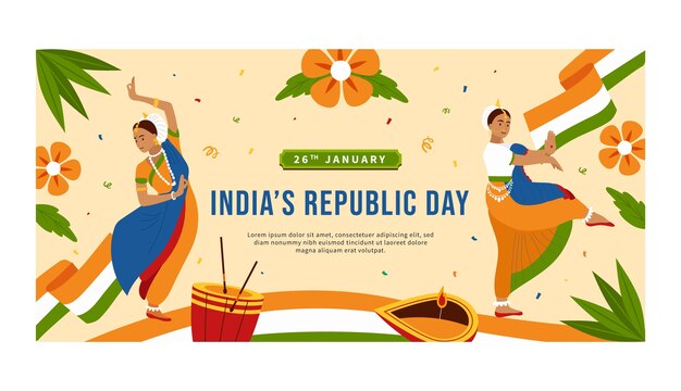 인도 공화국의 날 축하 가로 배너 서식 파일