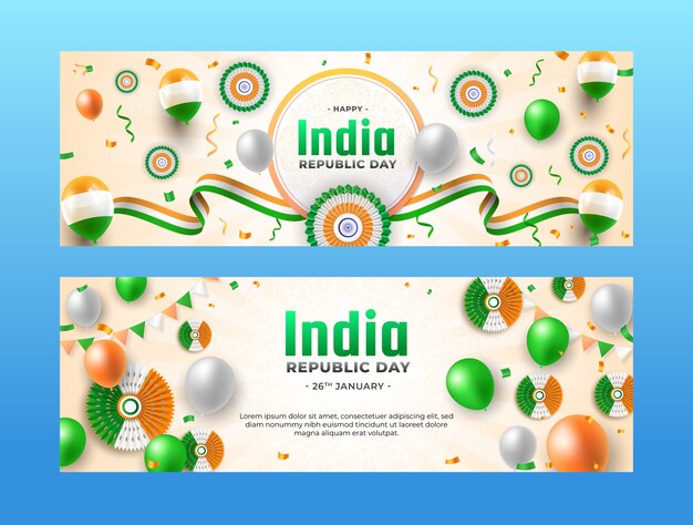 india republic day celebration horizontal banners set