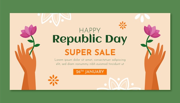 Vettore gratuito modello dell'insegna di vendita orizzontale di celebrazione di giorno della repubblica dell'india
