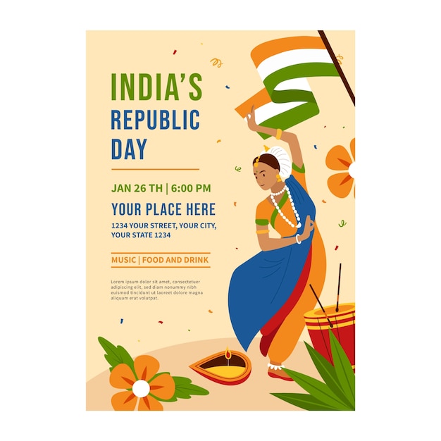 인도 공화국의 날 축하 세로 포스터 템플릿
