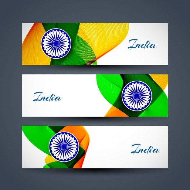 India republic day, three banners with wavy shapes