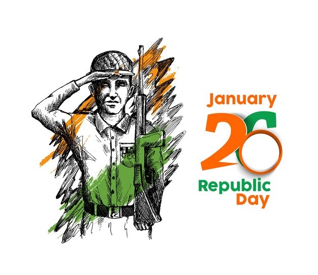 Indian Army Showing Victory of india. Indian Republic day concept with text 26 January.