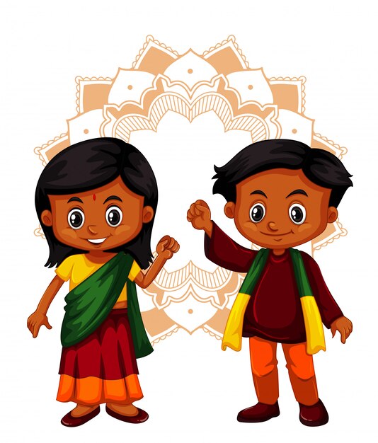 Indian boy and girl on isolated background