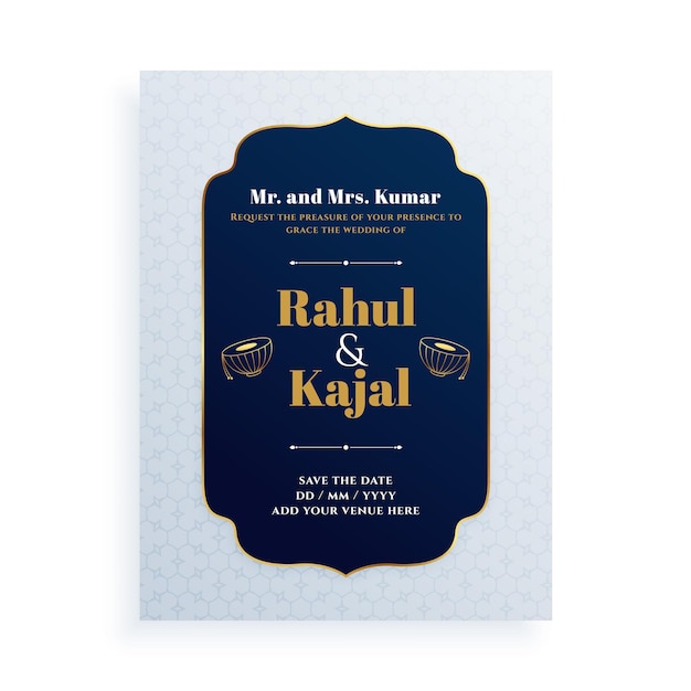 Free vector indian bridal and groom wedding card design for the big day event vector