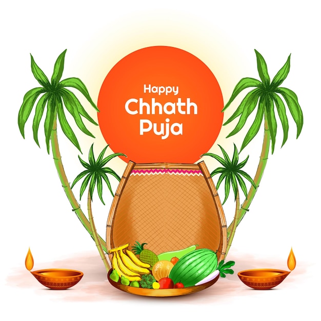 Free vector indian celebration for happy chhath puja with background and sun