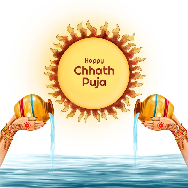 मुफ़्त वेक्टर indian celebration for happy chhath puja with background and sun