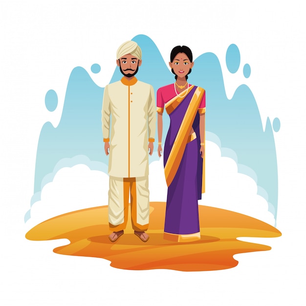 Indian couple of india cartoon