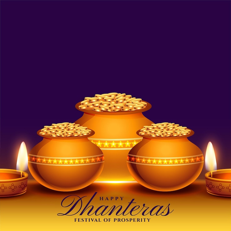 मुफ़्त वेक्टर indian cultural happy dhanteras religious background with oil lamp and coin pot vector