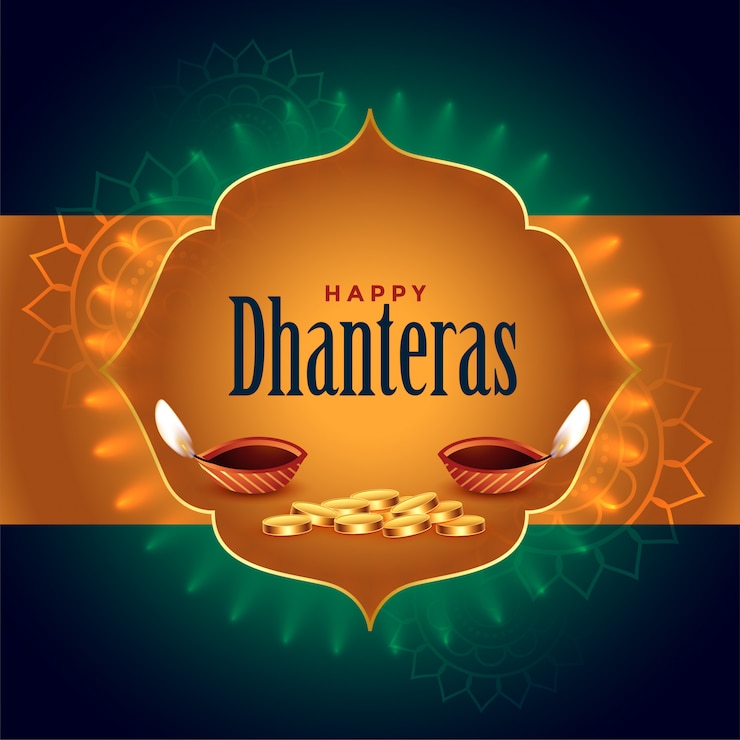 मुफ़्त वेक्टर indian dhanteras festival card with diya and golden coins