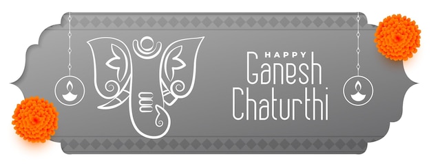 Free vector indian festival ganesh chaturthi celebration grey banner