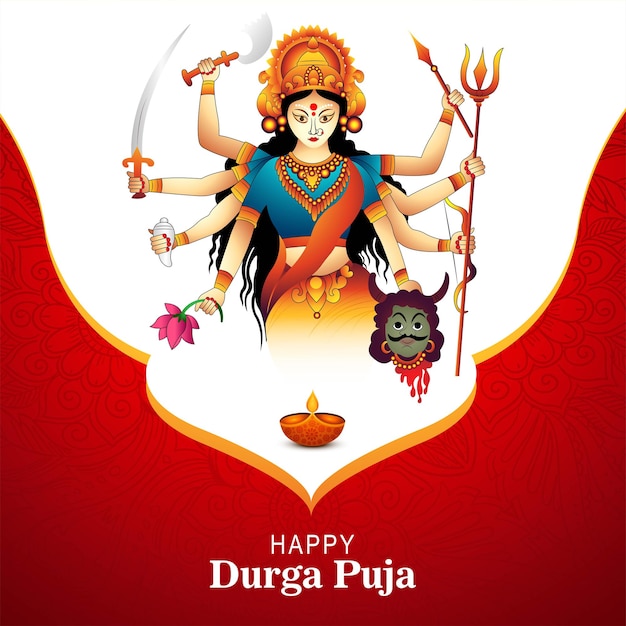 無料ベクター インドの祭りの女神ドゥルガーの顔の休日のお祝いカードの背景