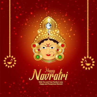 Indian festival happy navratri celebration background with vector illustration of durga maa