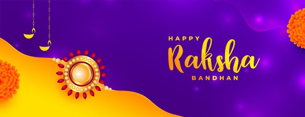 Indian festival raksha bandhan banner with rakhi and floral design