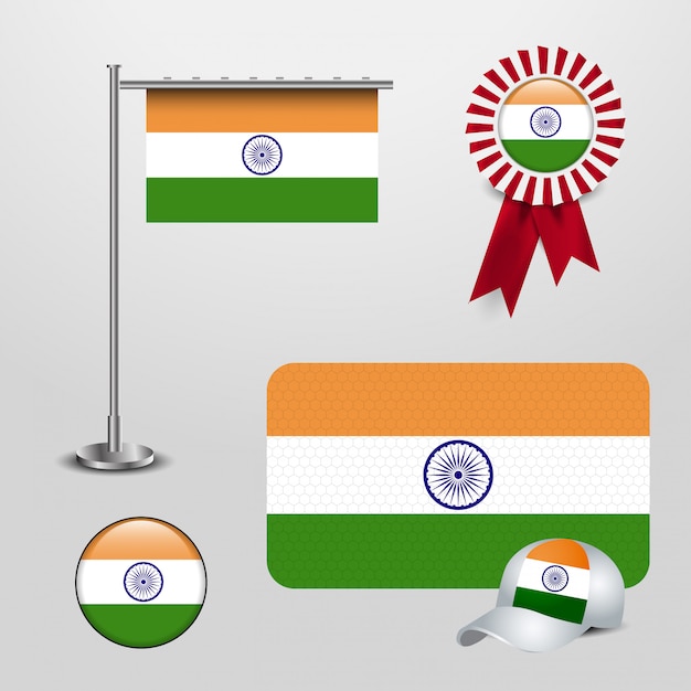 バッジとキャップベクトルとインドの旗のデザイン