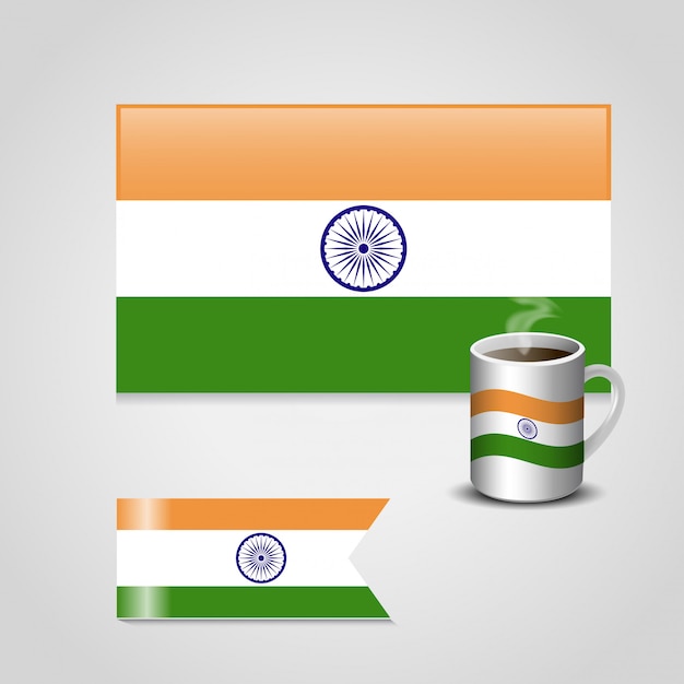 Free vector indian flag design with a cup of coffee vector