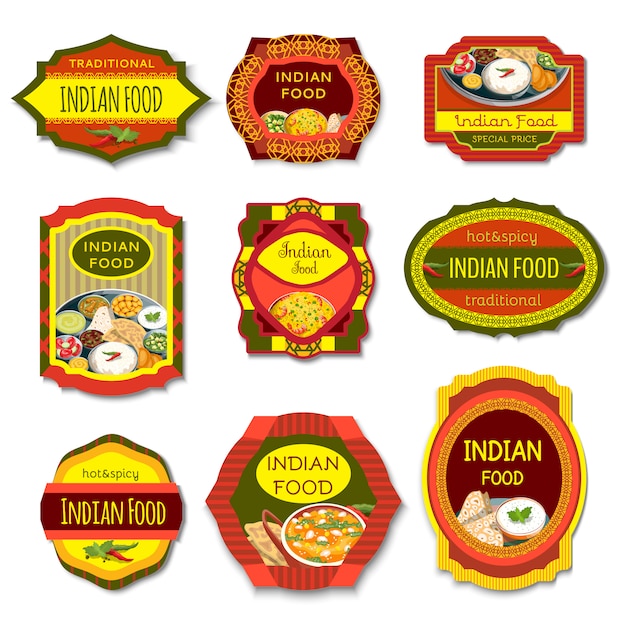 Indian food colorful emblems