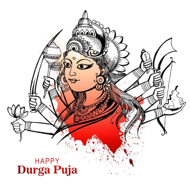 Vettore gratuito dio indiano durga in felice durga puja subh navratri card design