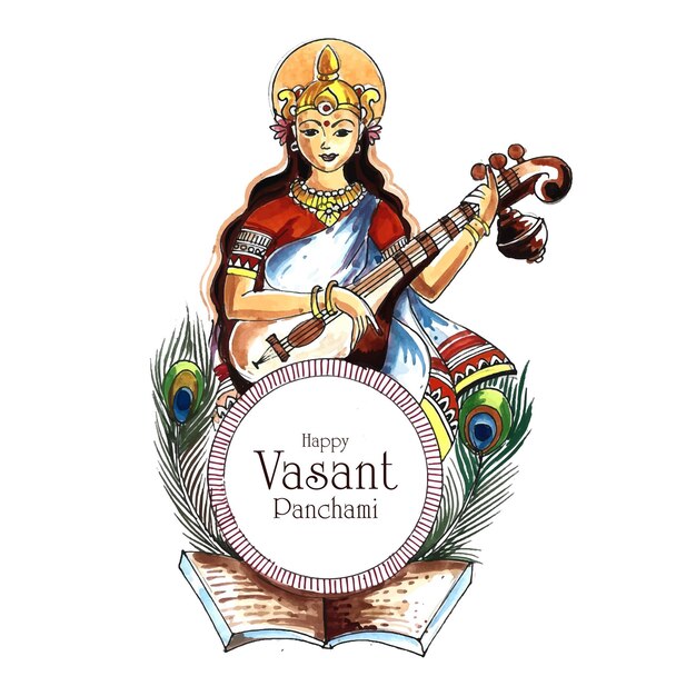 Free Vector indian god saraswati maa on vasant panchami religious festival background