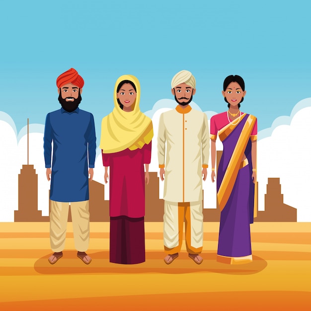 Free vector indian group of india cartoon