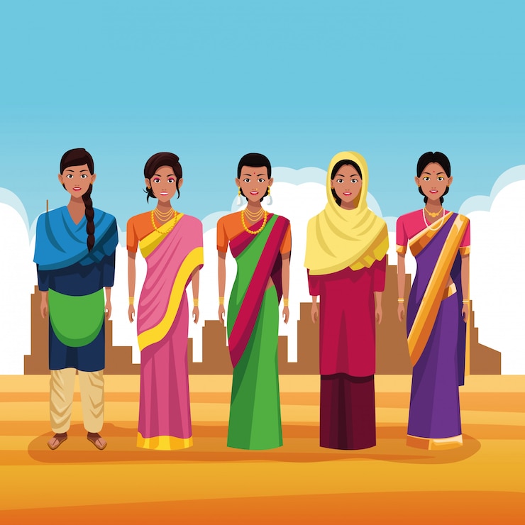 Free Vector indian group of india cartoon