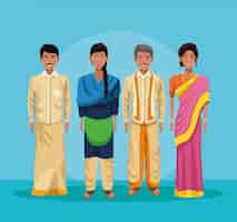 Free vector indian group of india cartoon