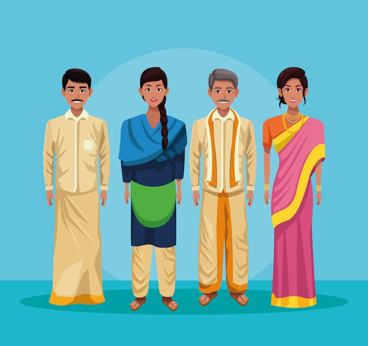 Free Vector indian group of india cartoon