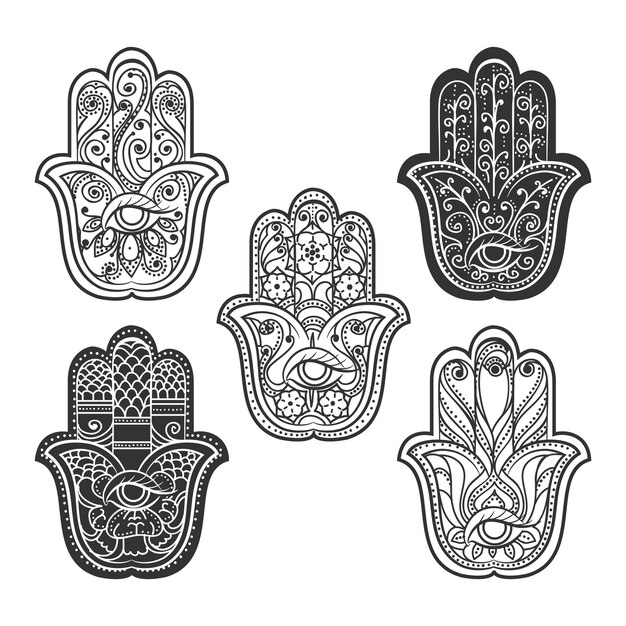 Indian hamsa hand with eye. Spiritual ethnic ornament, vector illustration